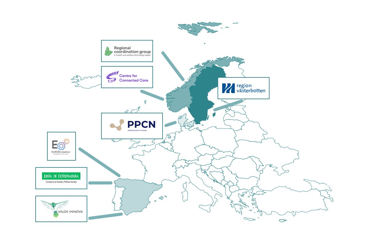 Map of Europe showing the CRANE consortium partners in Norway, Sweden, Denmark and Spain.